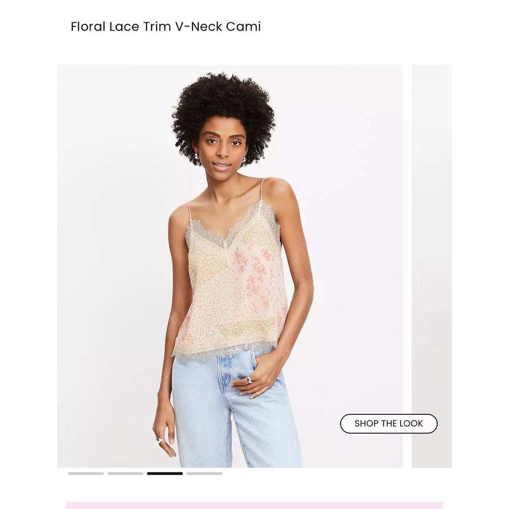 Ann Taylor Loft Floral Lace Trim V-Neck Cami XS - Cottage Core - Girly